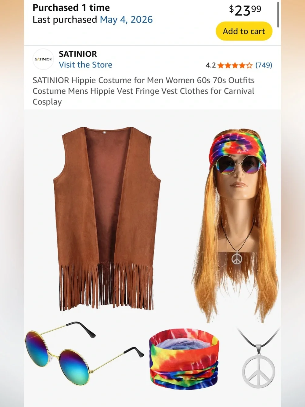 Hippie costume Brown Fringe Vest - Boho Hippie Style new In Bag